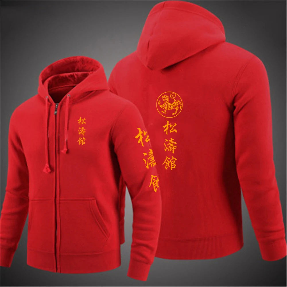 Shotokan Karate Mens Fashion Hoodies Spring and Autumn Solid Color Zipper Pullover Coat Comfortable Harajuku Top Sweatshirts