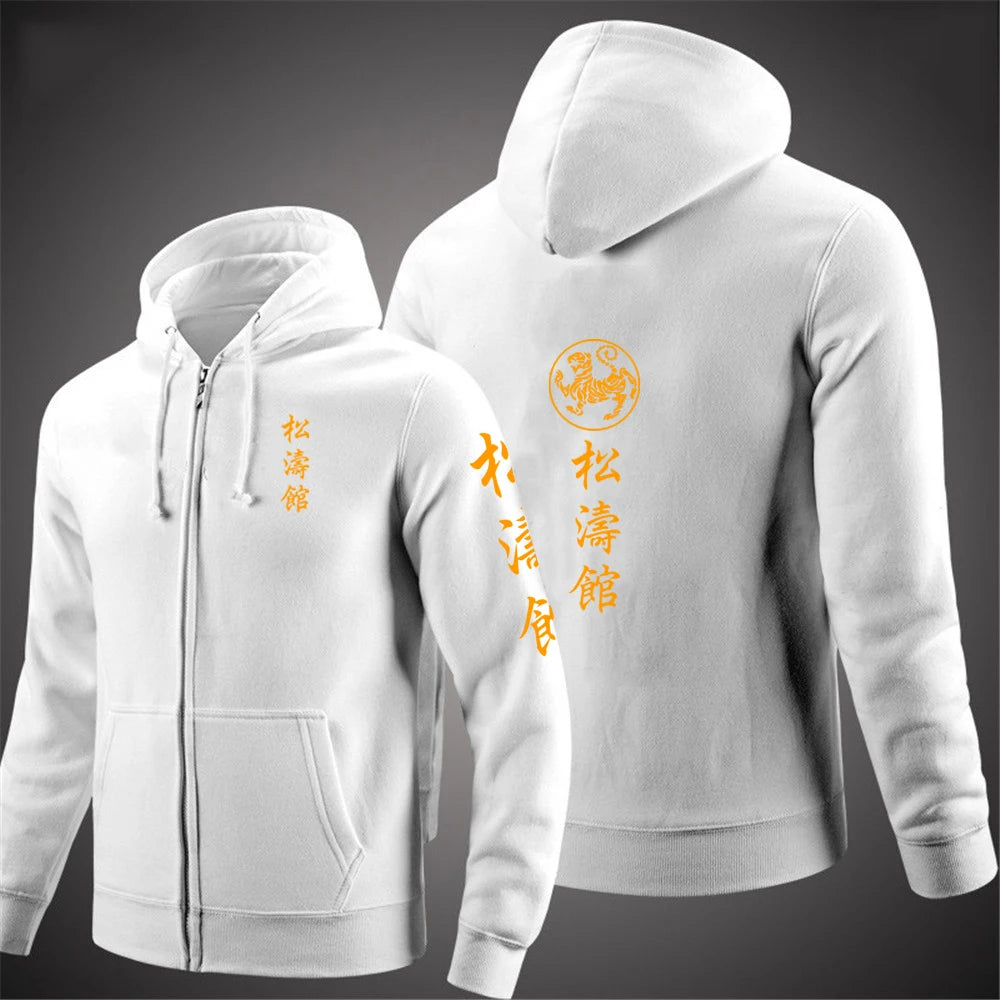 Shotokan Karate Mens Fashion Hoodies Spring and Autumn Solid Color Zipper Pullover Coat Comfortable Harajuku Top Sweatshirts