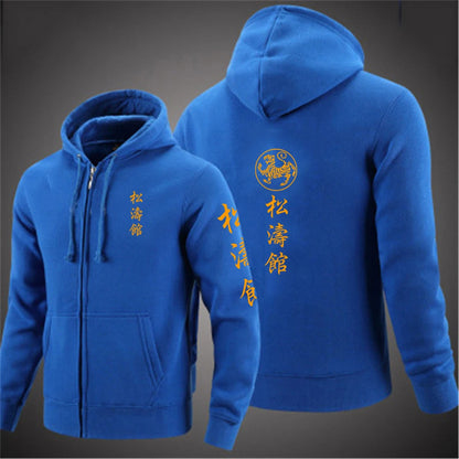 Shotokan Karate Mens Fashion Hoodies Spring and Autumn Solid Color Zipper Pullover Coat Comfortable Harajuku Top Sweatshirts