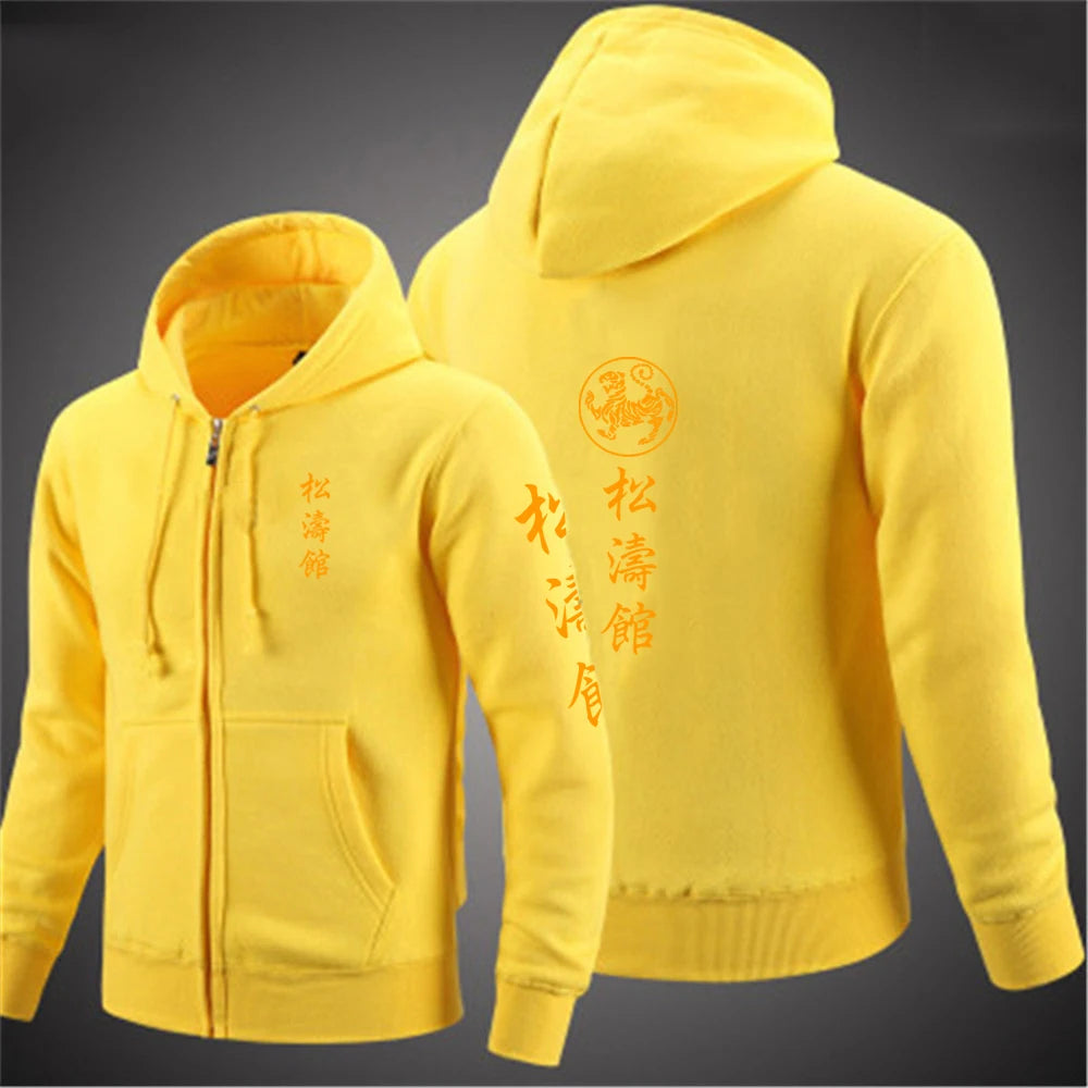 Shotokan Karate Mens Fashion Hoodies Spring and Autumn Solid Color Zipper Pullover Coat Comfortable Harajuku Top Sweatshirts