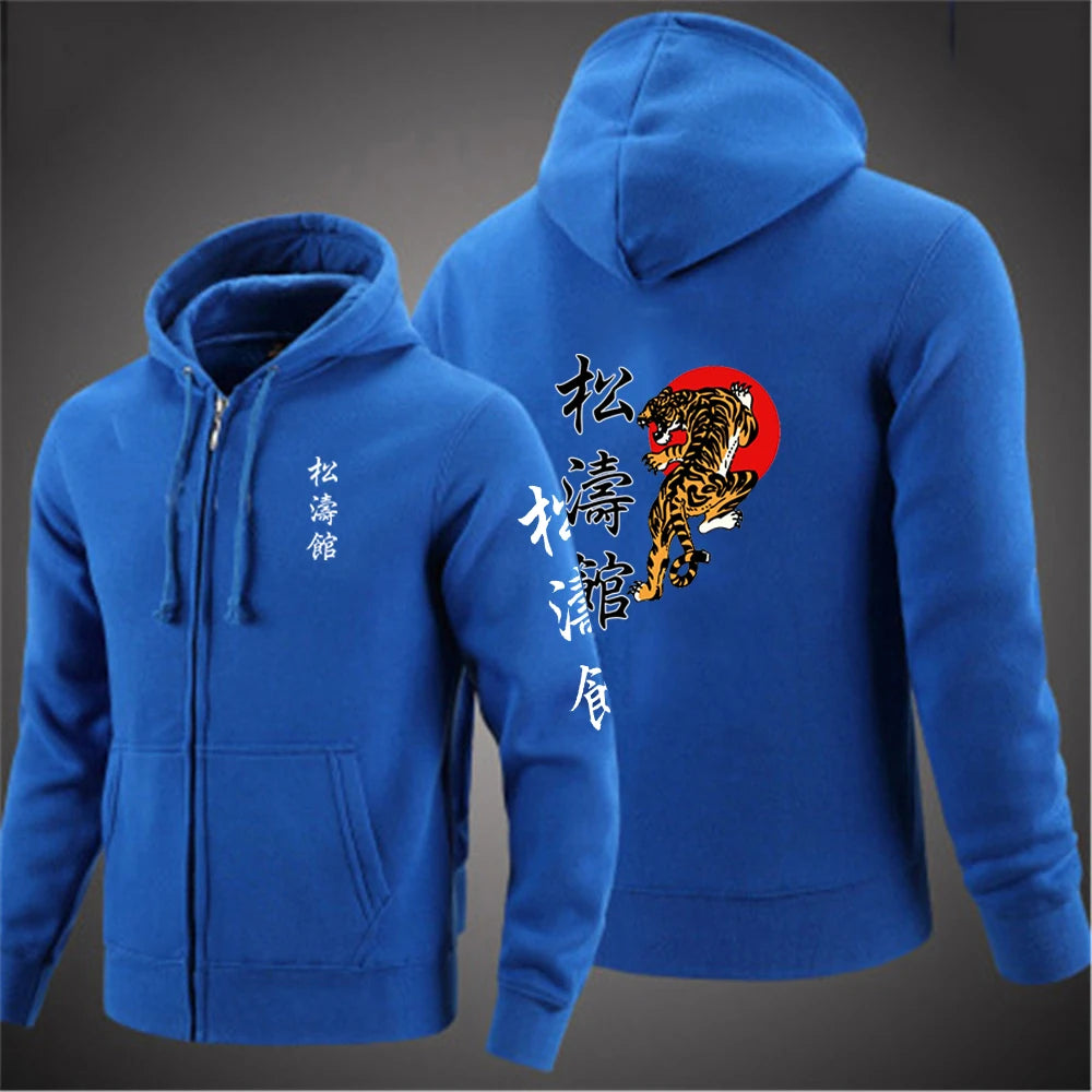 Shotokan Karate Mens Fashion Hoodies Spring and Autumn Solid Color Zipper Pullover Coat Comfortable Harajuku Top Sweatshirts