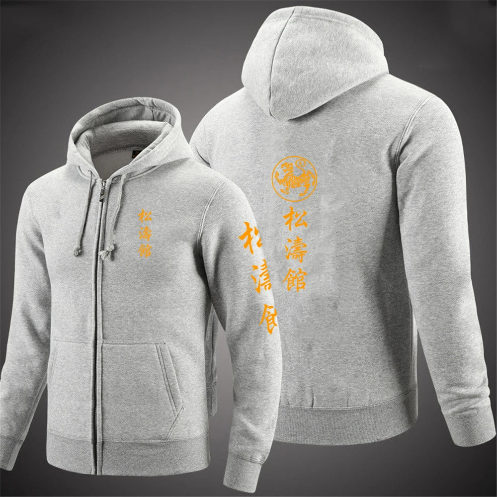 Shotokan Karate Mens Fashion Hoodies Spring and Autumn Solid Color Zipper Pullover Coat Comfortable Harajuku Top Sweatshirts