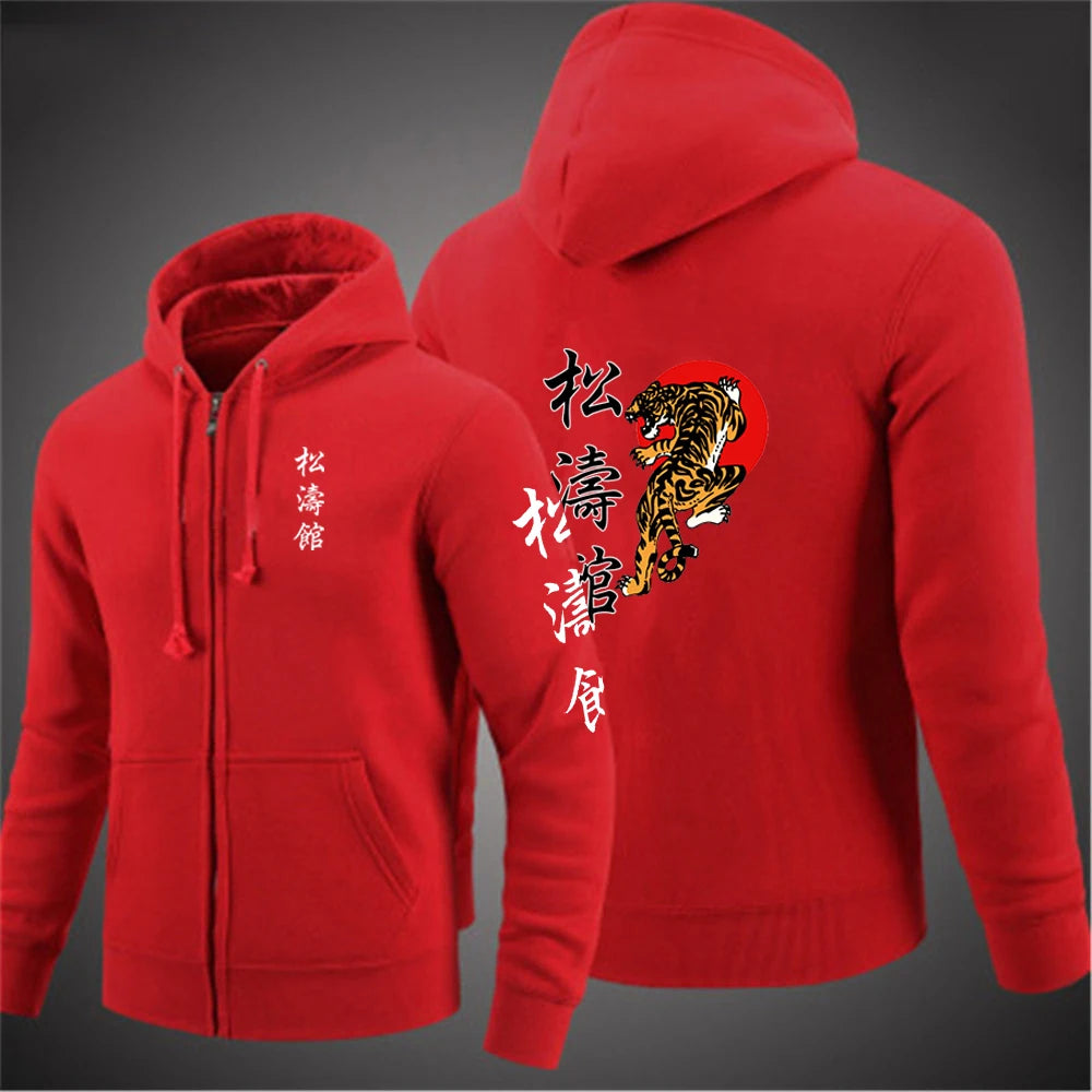 Shotokan Karate Mens Fashion Hoodies Spring and Autumn Solid Color Zipper Pullover Coat Comfortable Harajuku Top Sweatshirts