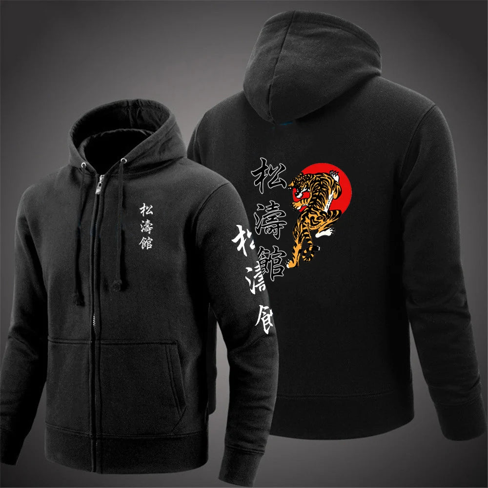 Shotokan Karate Mens Fashion Hoodies Spring and Autumn Solid Color Zipper Pullover Coat Comfortable Harajuku Top Sweatshirts