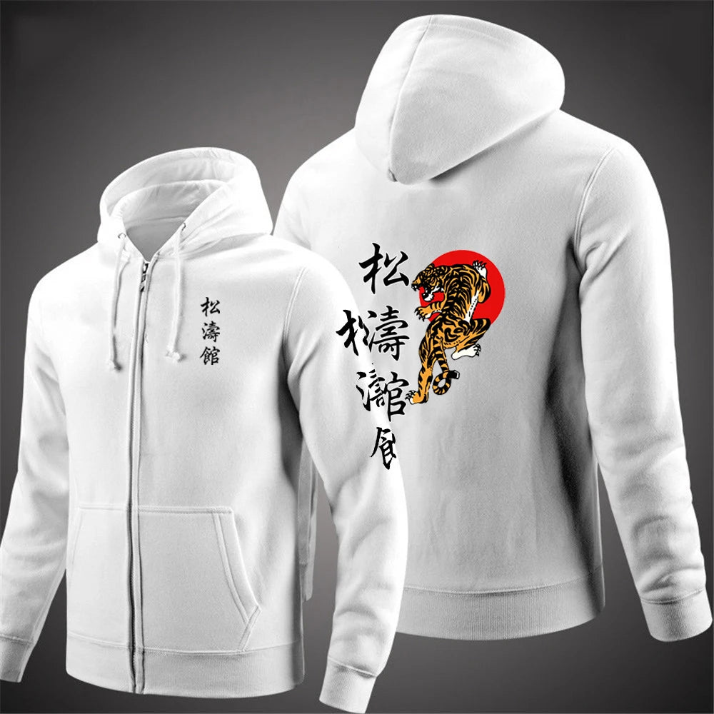 Shotokan Karate Mens Fashion Hoodies Spring and Autumn Solid Color Zipper Pullover Coat Comfortable Harajuku Top Sweatshirts