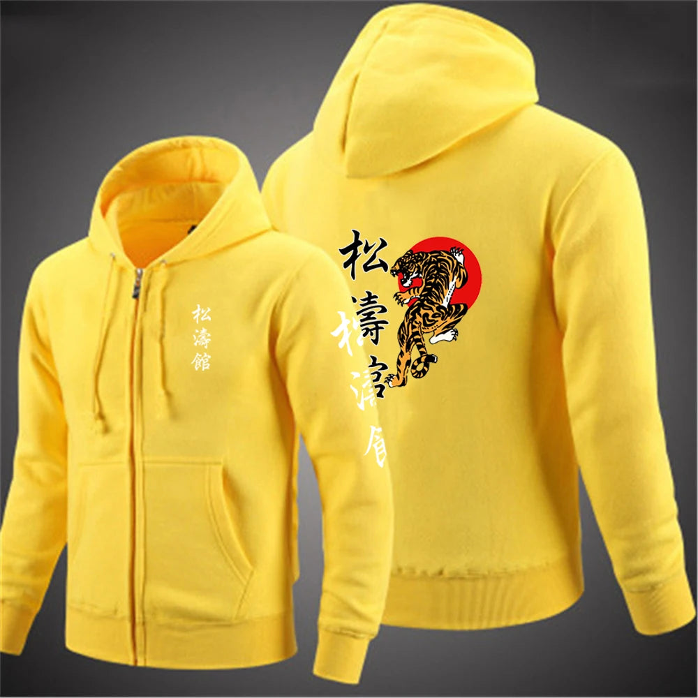 Shotokan Karate Mens Fashion Hoodies Spring and Autumn Solid Color Zipper Pullover Coat Comfortable Harajuku Top Sweatshirts